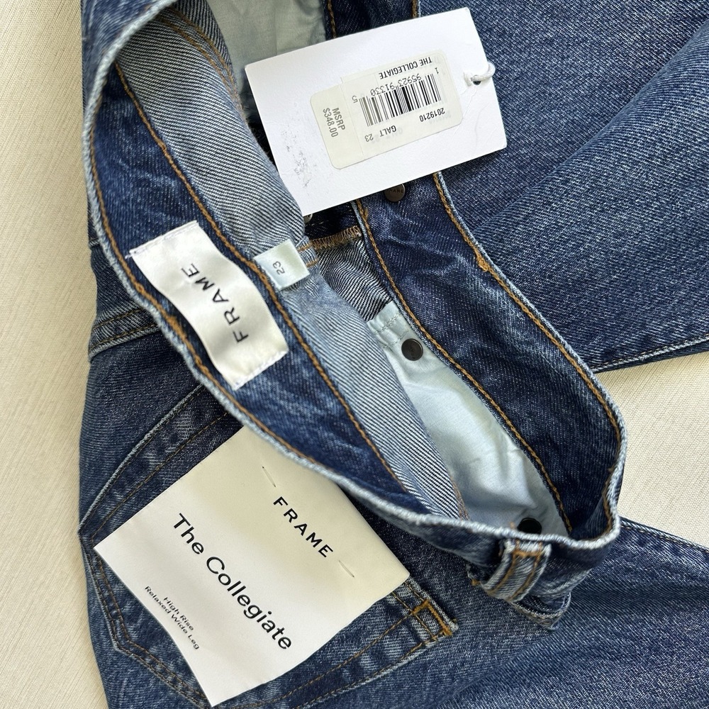 NWT FRAME The Collegiate High Rise Relaxed Wide Leg Jeans Women 23 Blue Fade - Picture 7 of 9